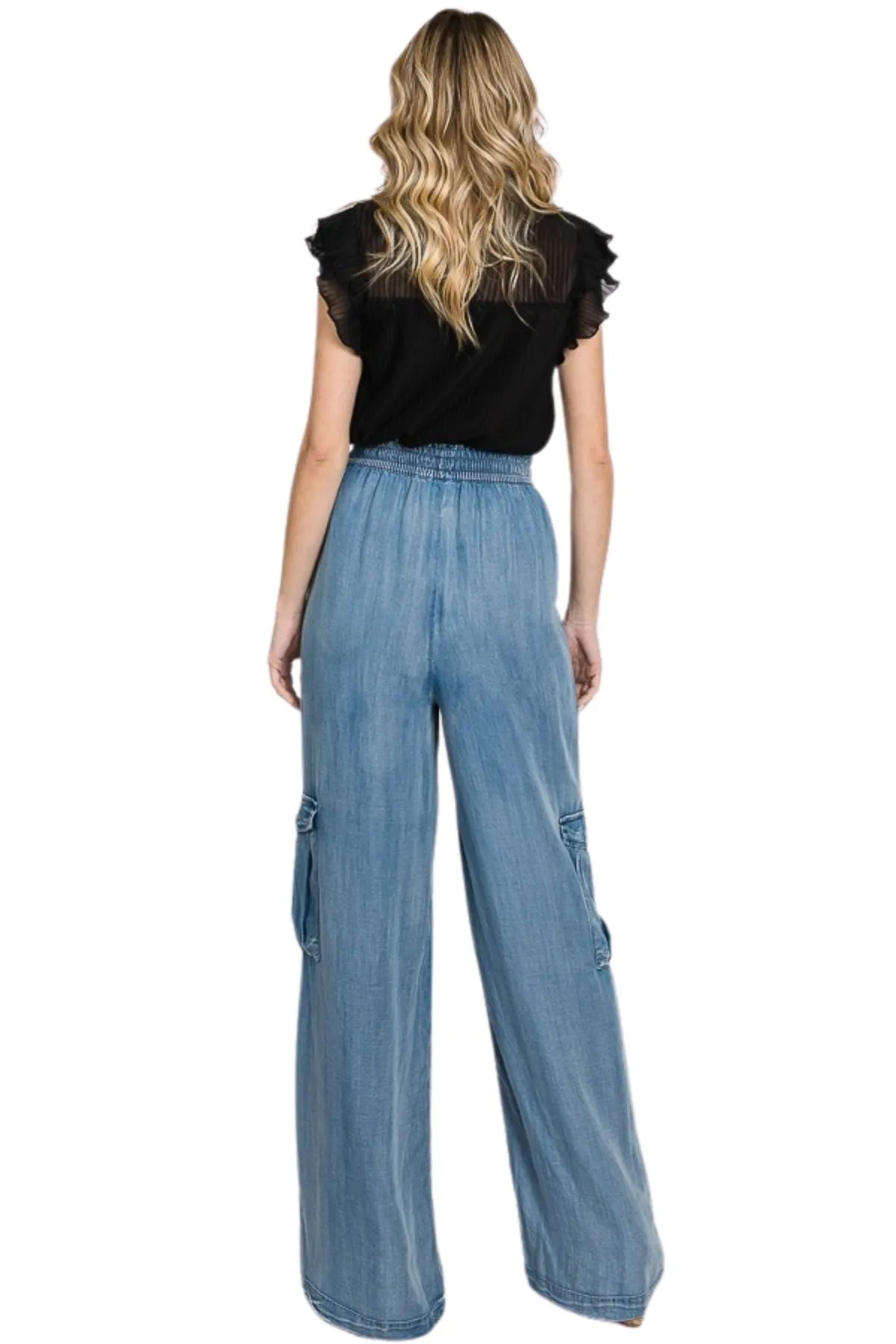 Wide Leg Jeans Drawstring High Waisted Loose Denim Pants (30012)