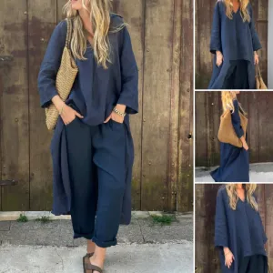 Women's Summer Loose Pocket V-Neck 2-Piece Set Light and Comfortable, Stylish and Casual, A Summer Must-Have!