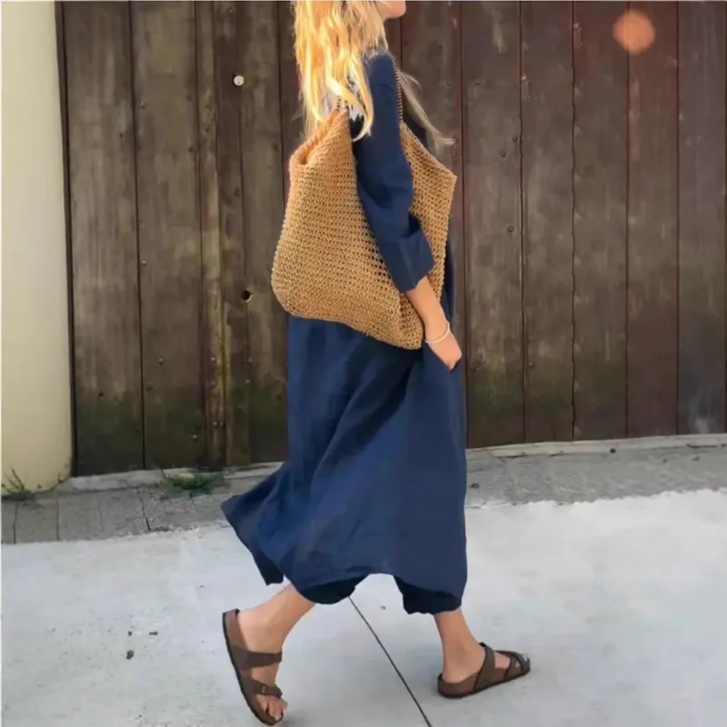 Women's Summer Loose Pocket V-Neck 2-Piece Set Light and Comfortable, Stylish and Casual, A Summer Must-Have!