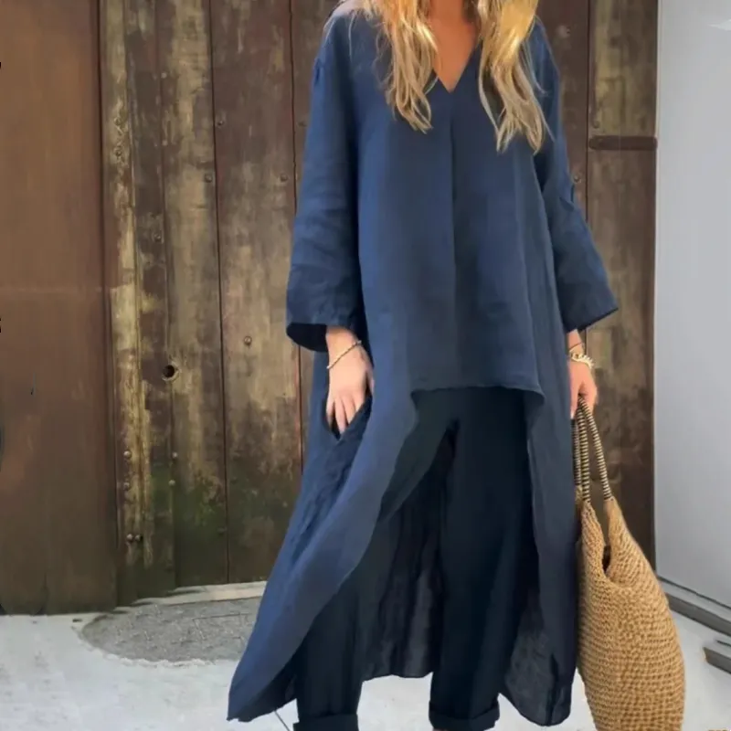 Women's Summer Loose Pocket V-Neck 2-Piece Set Light and Comfortable, Stylish and Casual, A Summer Must-Have!