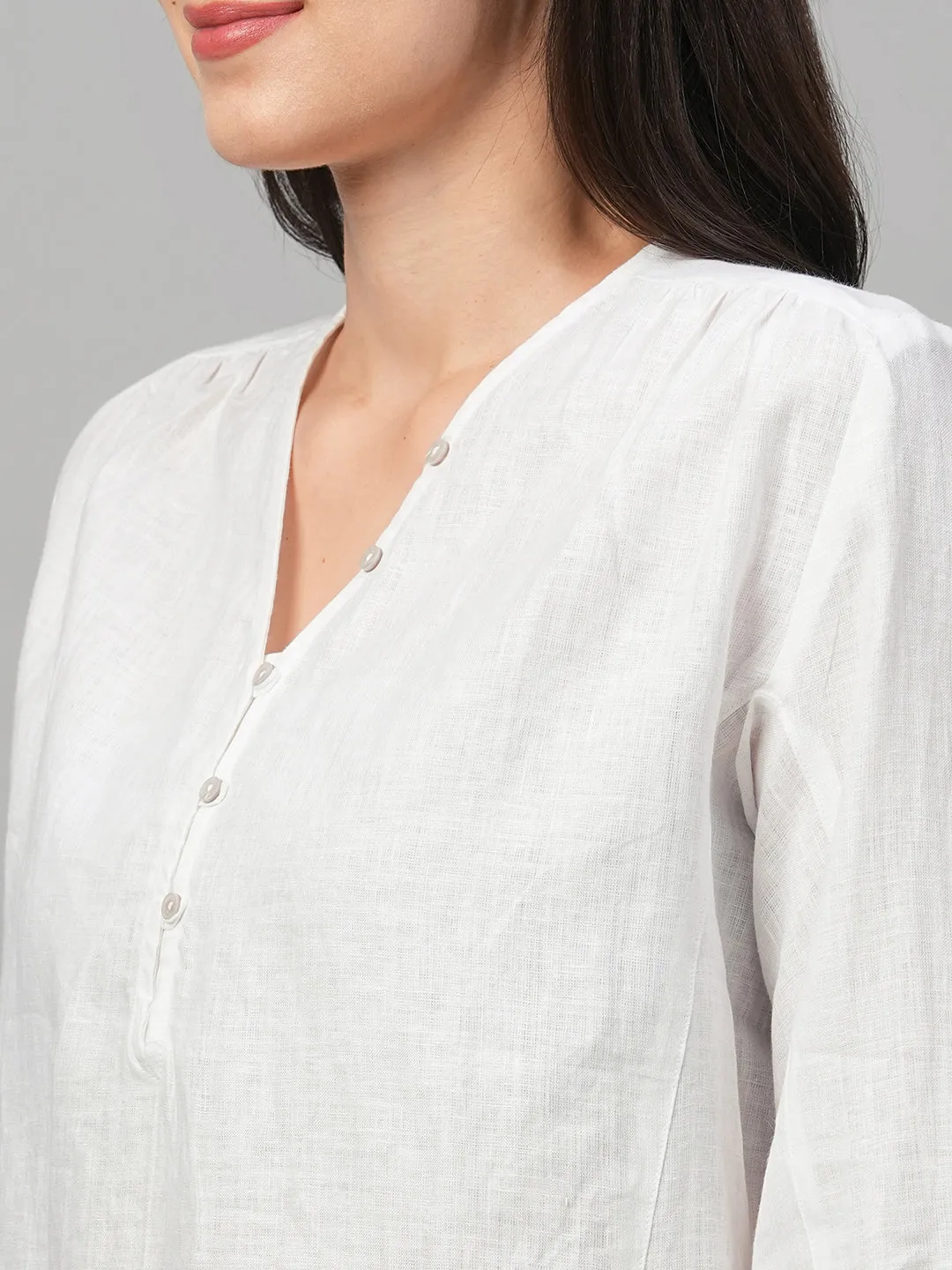 Women's White Linen Loose Fit Blouse