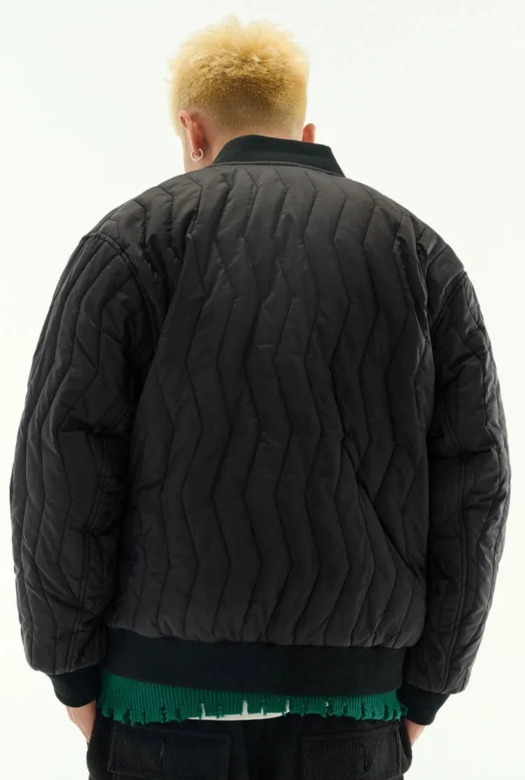 Zigzag Quilted Button Bomber Jacket