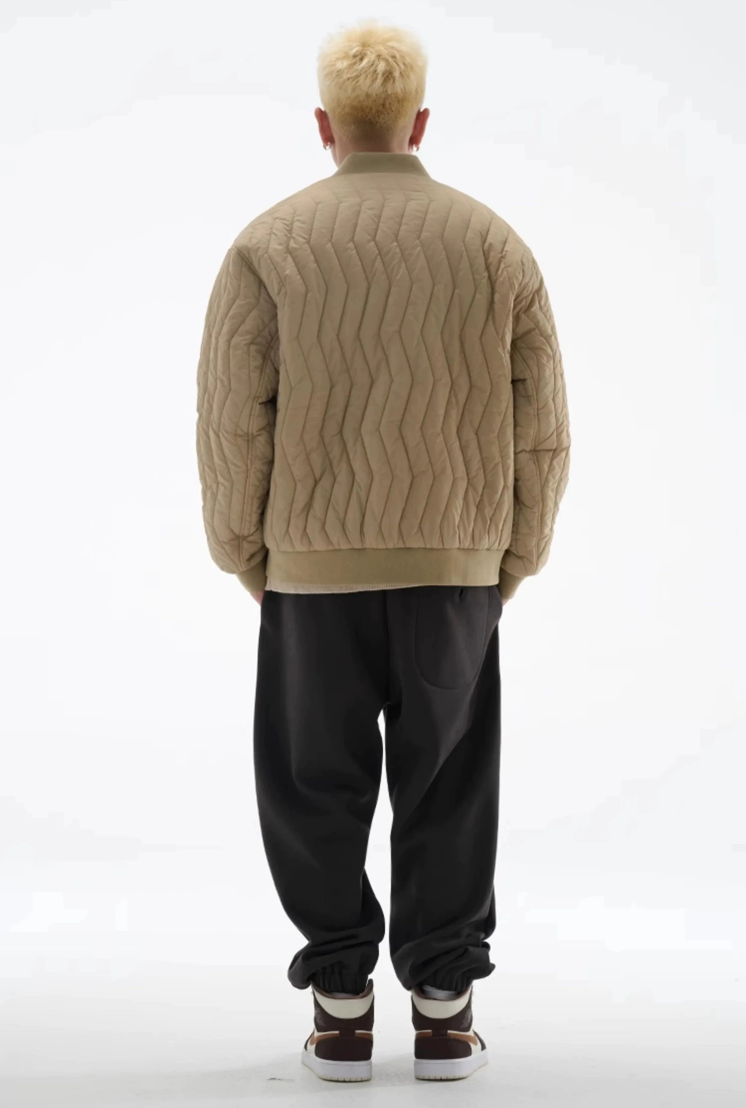 Zigzag Quilted Button Bomber Jacket