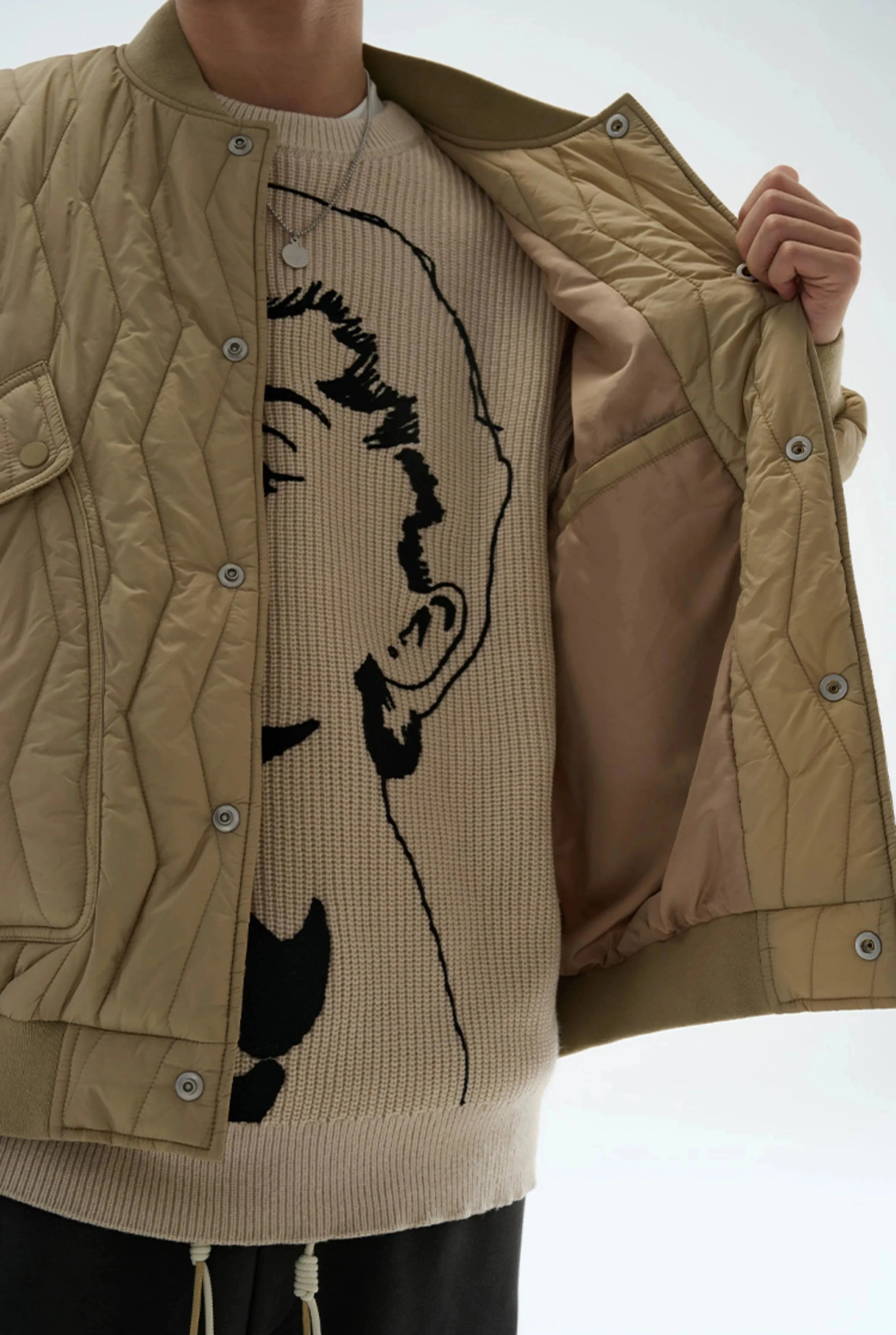 Zigzag Quilted Button Bomber Jacket