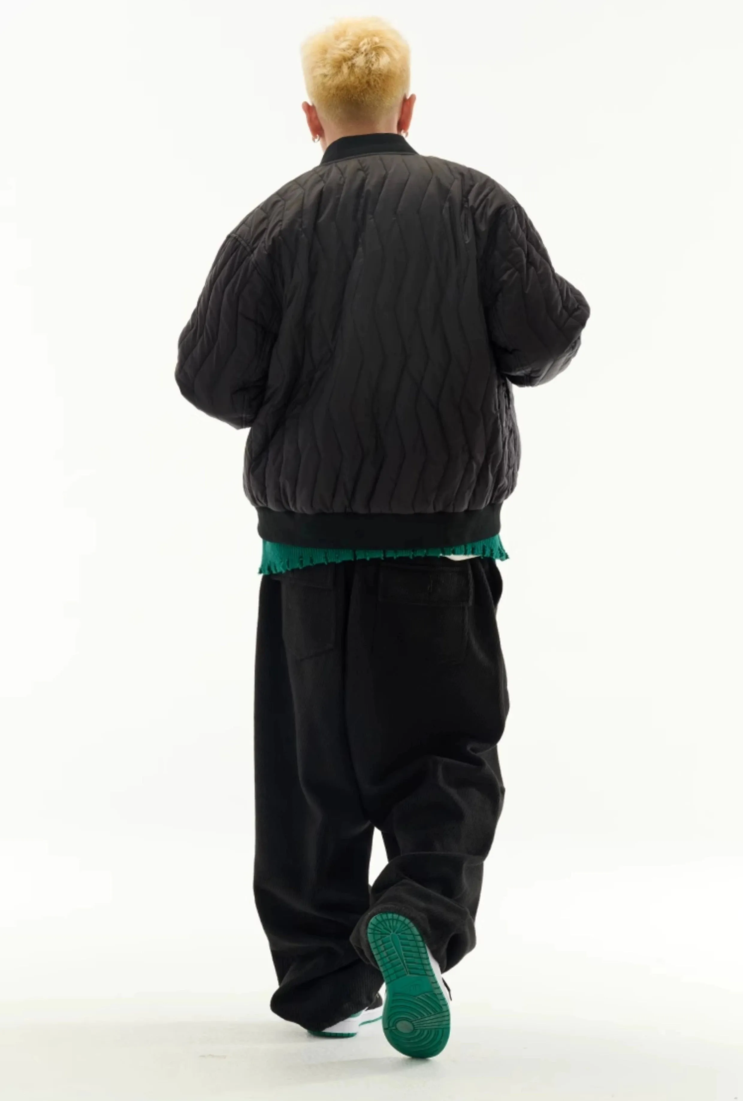 Zigzag Quilted Button Bomber Jacket